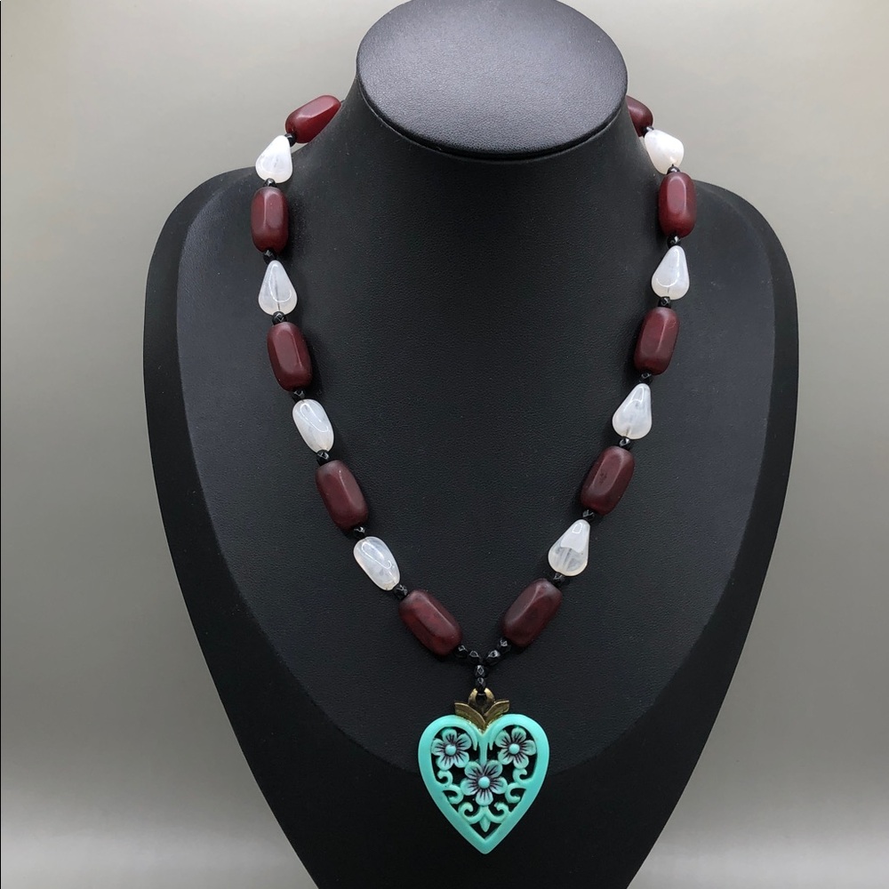 CH flower heart necklace + vintage birds chain necklace layered look boho. - Picture 7 of 9
